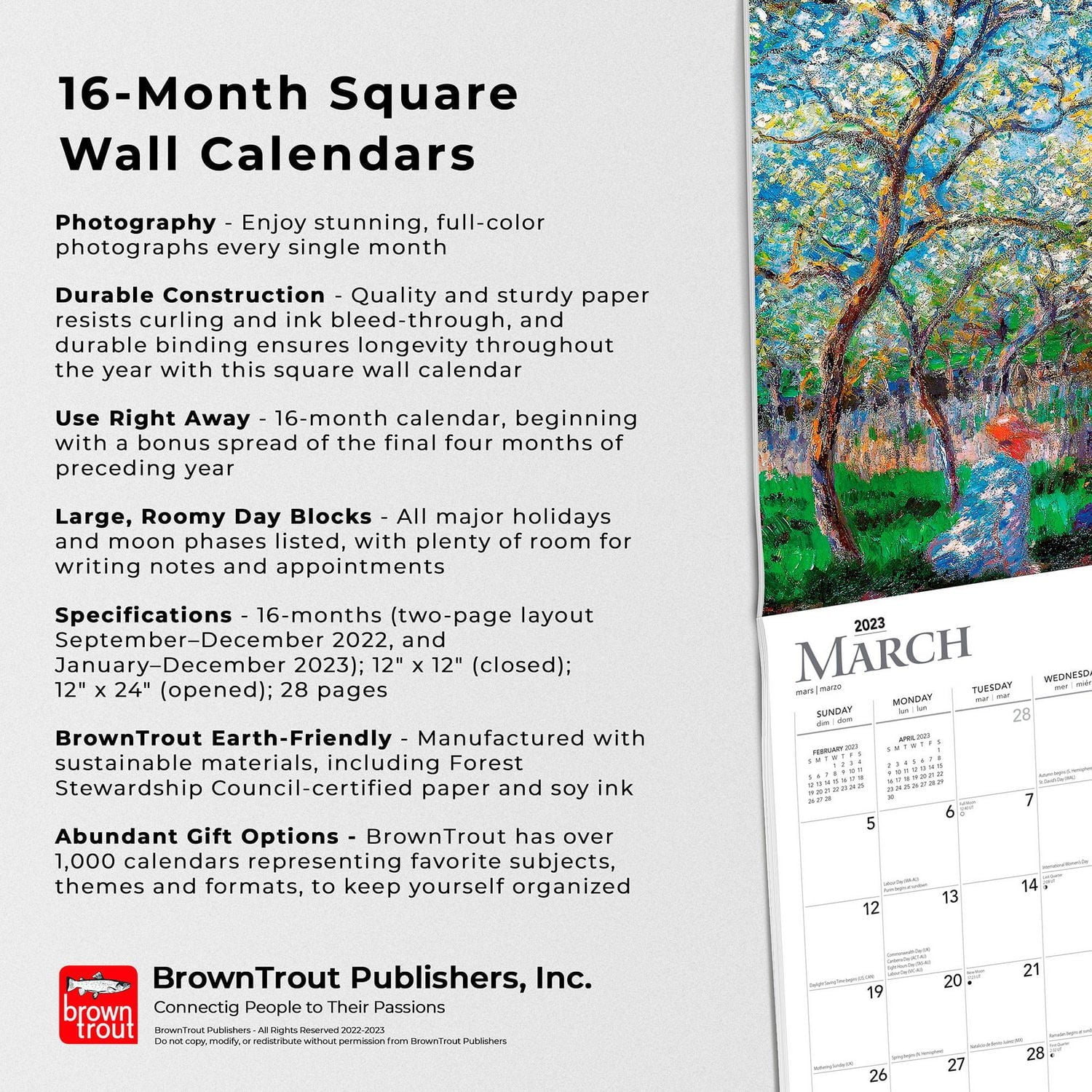 Claude Monet | 2023 12x24 Inch Square Wall Calendar