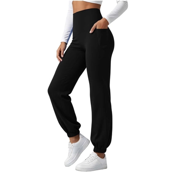 Lmueinov Yoga Pants for Women Jogger Leggings with Pockets Soft High Waisted Tummy Control Workout Athletic Yoga Pants Elastic Cuff Trousers