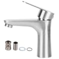thumbnail image 1 of Grifo mezclador de agua fría y caliente de acero inoxidable, grifo para fregadero con una sola manija para uso en baño, 1 of 5