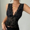 thumbnail image 2 of DHFJKG Women's Deep V Neck Camisole Lace Trim Night Out Club Fitted Floral Embroidery Crop Top Sexy Summer Stylish Tops, 2 of 3