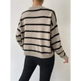 thumbnail image 6 of Women'S Striped Drop Shoulder Sweater Oversized Crew Neck Knit Sweaters Pullover Top Khaki M, 6 of 10