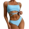 thumbnail image 2 of Daisyyozoid Womens Swimwear Clearance Bikini Solid Splicing Two-piece Beachwear Set, 2 of 4