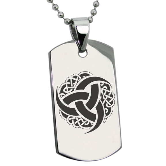 Tioneer Stainless Steel Triskelion Odin's Horn Knot Viking Engraved Dog Tag Pendant Necklace