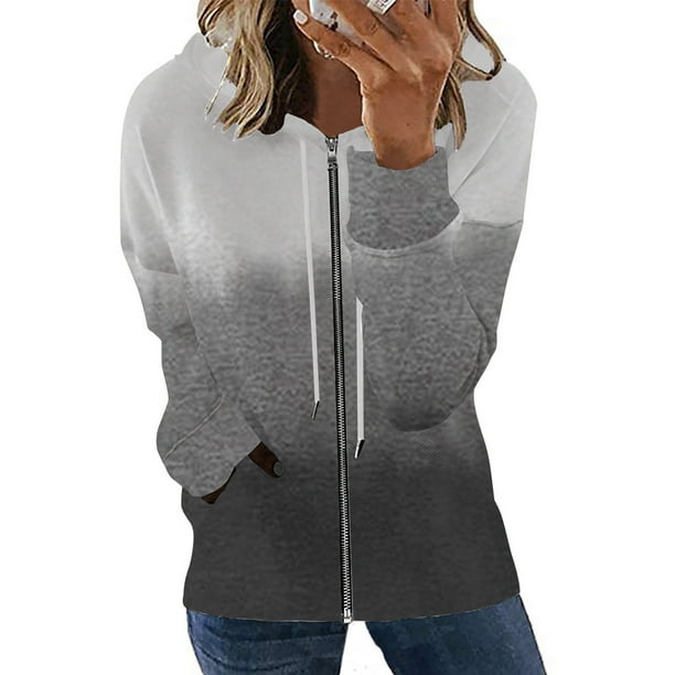 Puntoco moda mujer manga larga cremallera frente abierto suelta prendas de vestir exteriores blusa estampada abrigo Tops bolsillos blusa con capucha liquidación Puntoco Puntoco-6421