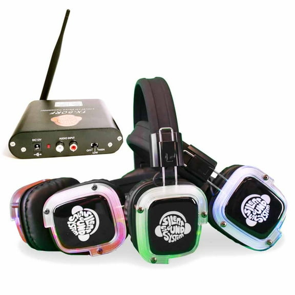 Best Silent Sound System 50 LED Headphone Pack and 1 Wired Audio Transmitter - for Silent Disco