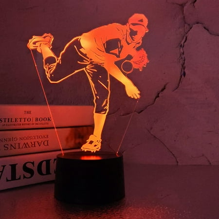 

YSITIAN Baseball Gifts Baseball Player 3D Night Light for Kids for Xmas Holiday Birthday Gifts for Kids Baseball Fan with Remote Control 16 Colors Changing + 4 Changing Mode + Dim Function YT-7536