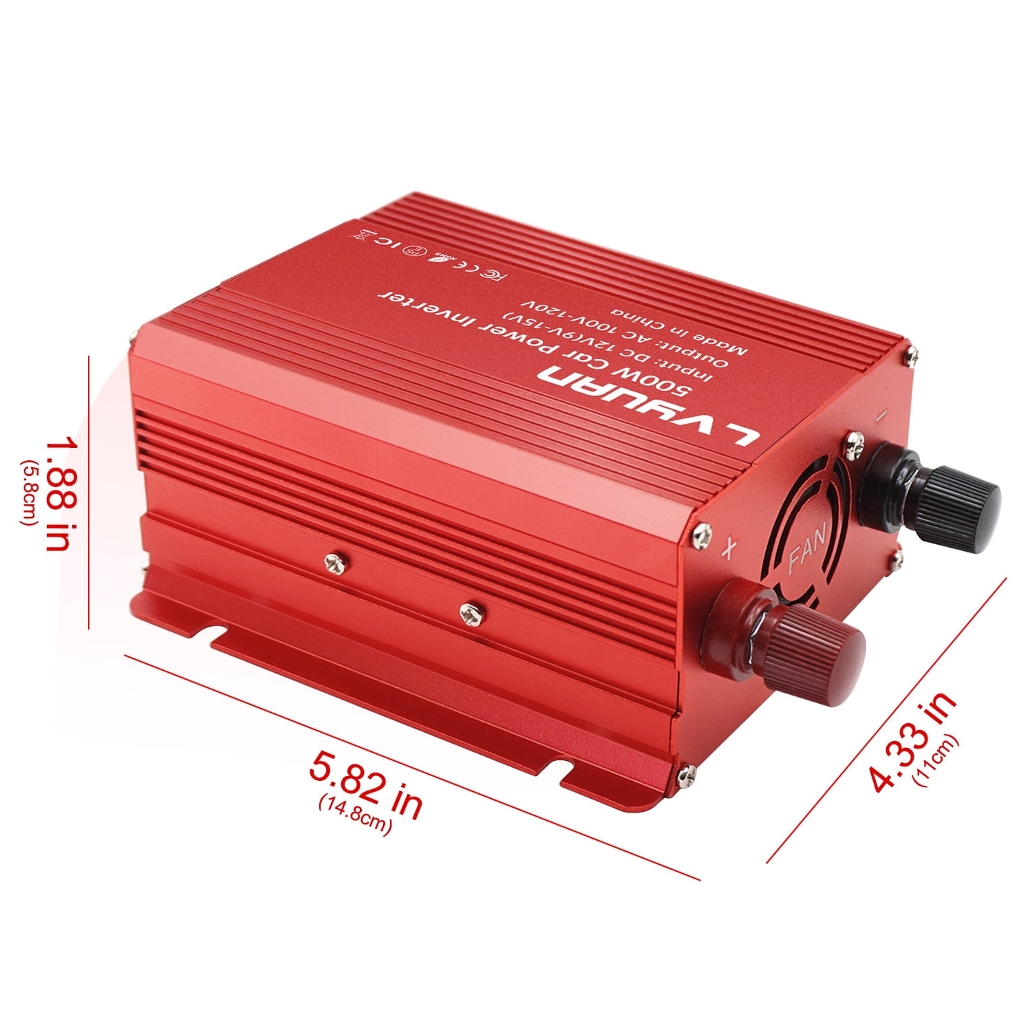 LVYUAN 500 Watts Power Inverter Converter Adapter Battery Charger DC to AC 12V to 110V 2AC 2USB LED Display for Car Red
