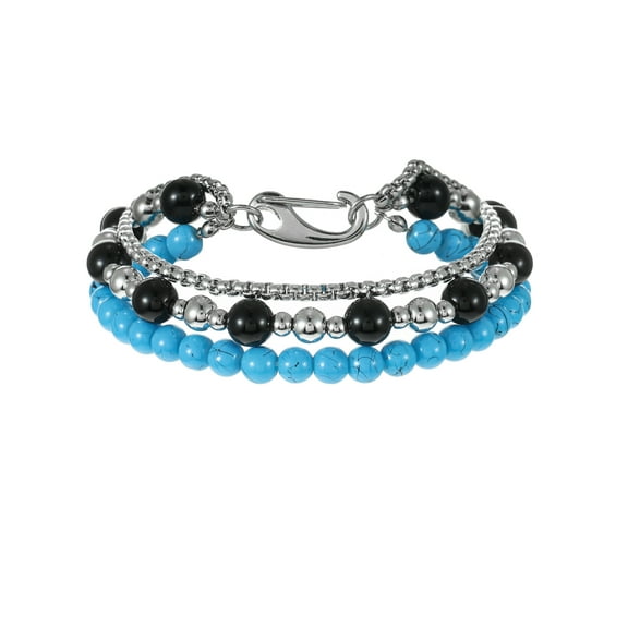 No Boundaries Men's Beaded Bracelet, Blue and Silver, 1 Pack