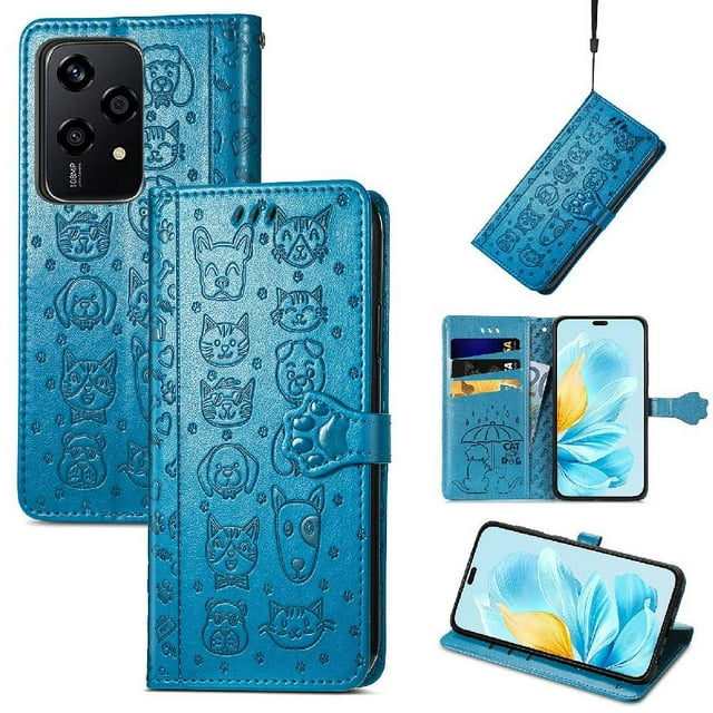 Funda Cartera FOXDOCK para Honor 200 Lite , Flip PU con Relieve de Gatos y Perros, Tarjetero y Soporte
