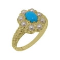 thumbnail image 1 of LBG British Made 10k Yellow Gold ring with Natural Turquoise & Cultured Pearl Womens Statement Ring - 33 size options - Size 11, 1 of 8