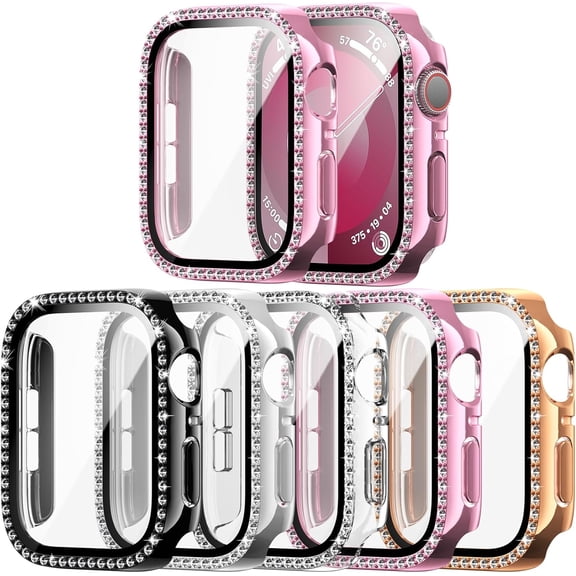 5 Pack Bling Case for Apple Watch 44mm SE(2023) (2nd Gen) Series 6 5 4 with Tempered Glass Screen Protector, Crystal Diamond Rhinestone Sparkling Full Protective Cover for Iwatch Accessories