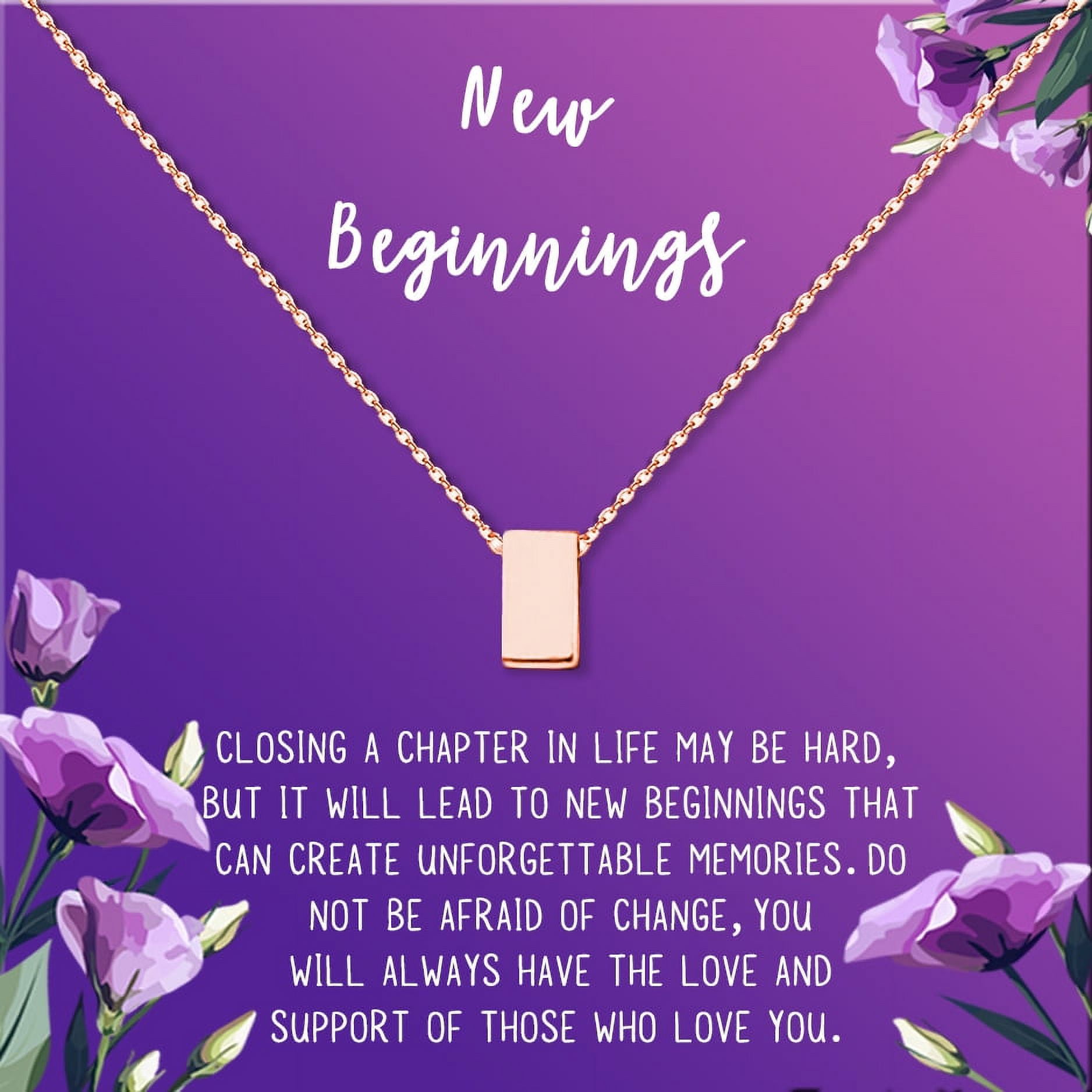 Anavia New Beginnings Gift Card for Her, New Job Gift, New Relationship Gift Card, Cheer up Gift Necklace, Encouragement Gift for Daughter-[Rose Gold Cube, Royal Purple Gift Card]