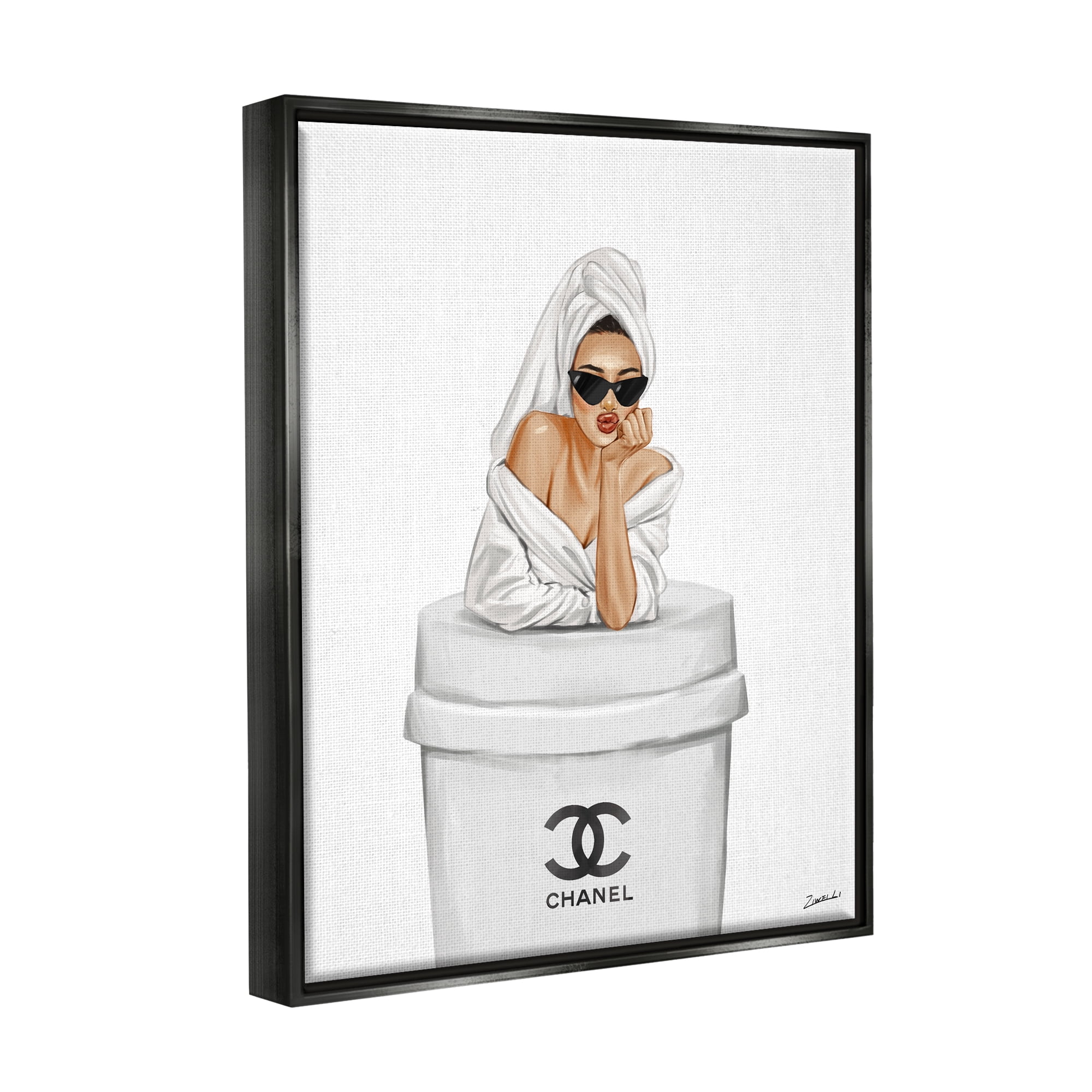 Stupell Industries Girl in Robe Morning Coffee Food & Beverage Painting Black Floater Framed Art Print Wall Art, 17 x 21