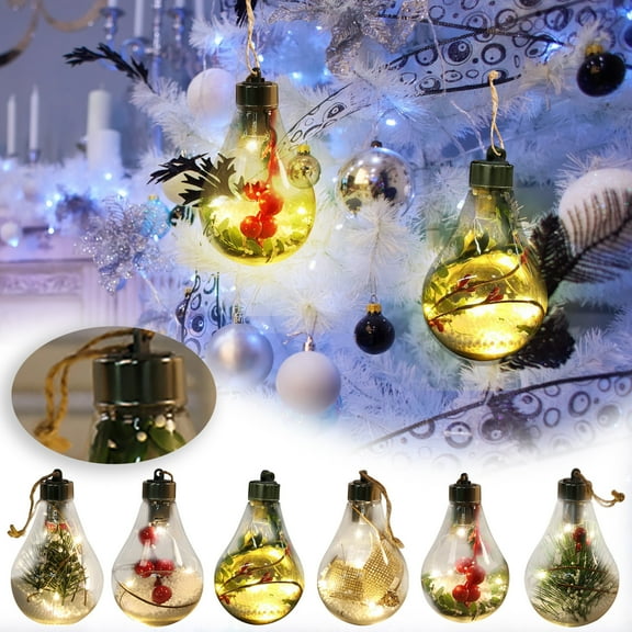 LED Christmas Ball Transparent Hanging Ornaments Balls Xmas Ball Clear Plastic Fillable DIY Light Bulb with Rope Creative Simulation Bulb Christmas Tree Decoration Pendant Plastic Ball
