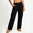 thumbnail image 2 of Women's Cargo Denim Pants, Solid Color Multi-Pocket Long Trousers, Utility Streetwear Jeans With Functional Pockets Black 2XL, 2 of 3