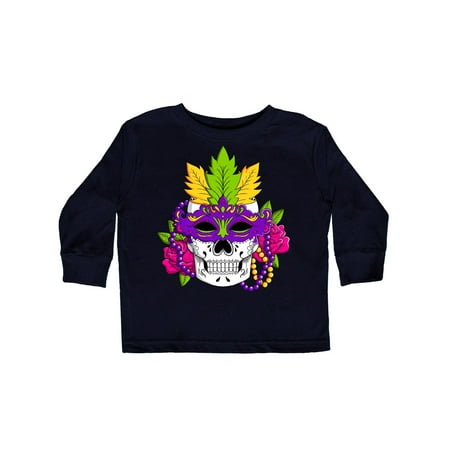 

Inktastic Mardi Gras Skull with Masquerade Mask Gift Toddler Boy or Toddler Girl Long Sleeve T-Shirt