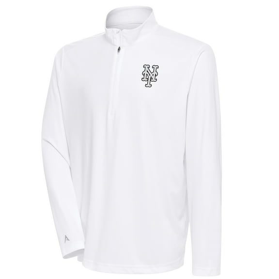 Men's Antigua White New York Mets Metallic Tribute Quarter-Zip Top