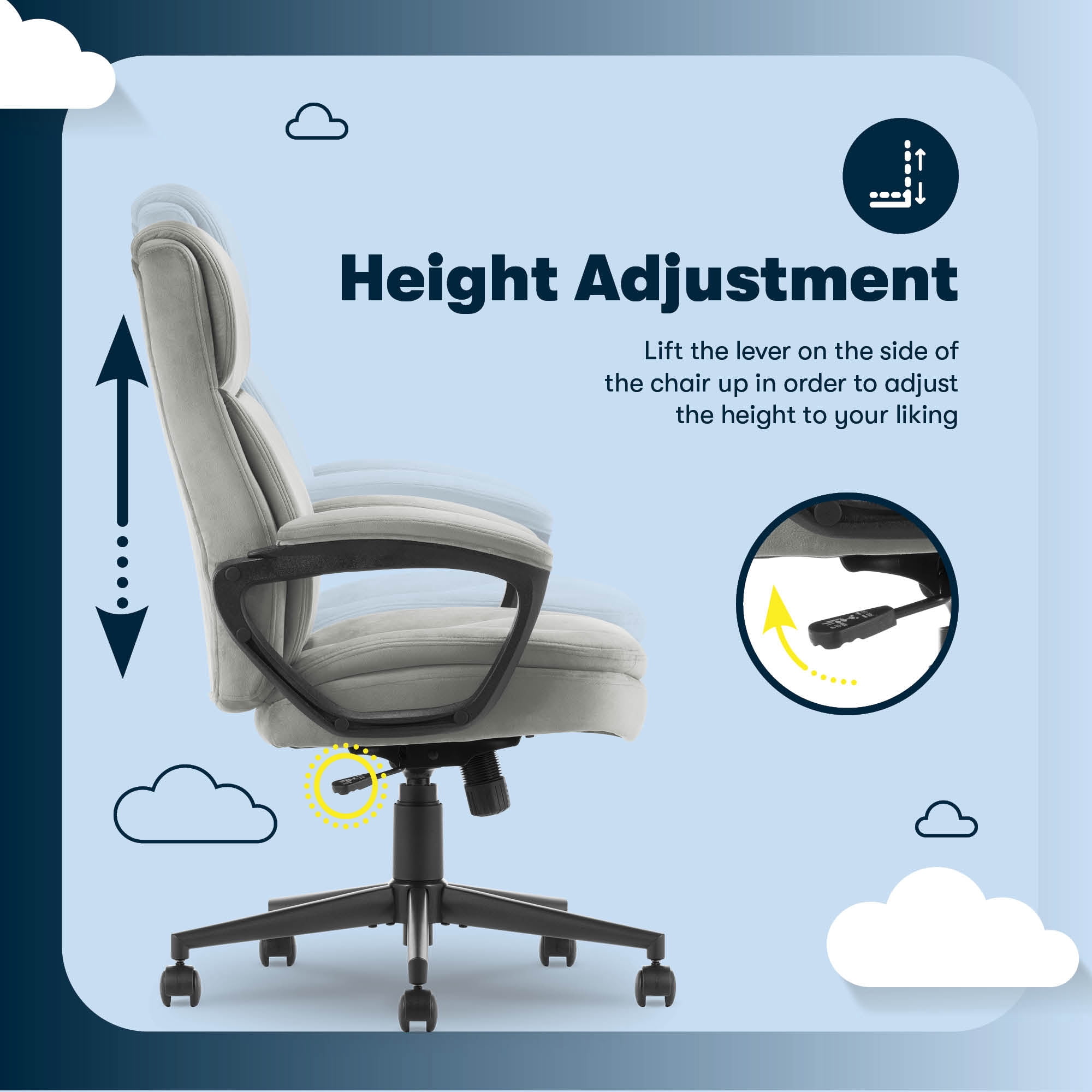Serta Comfort Ergo Executive Office Chair, Ergonomic Mid-Back Design with Lumbar Support, Soft Velvet, Gray