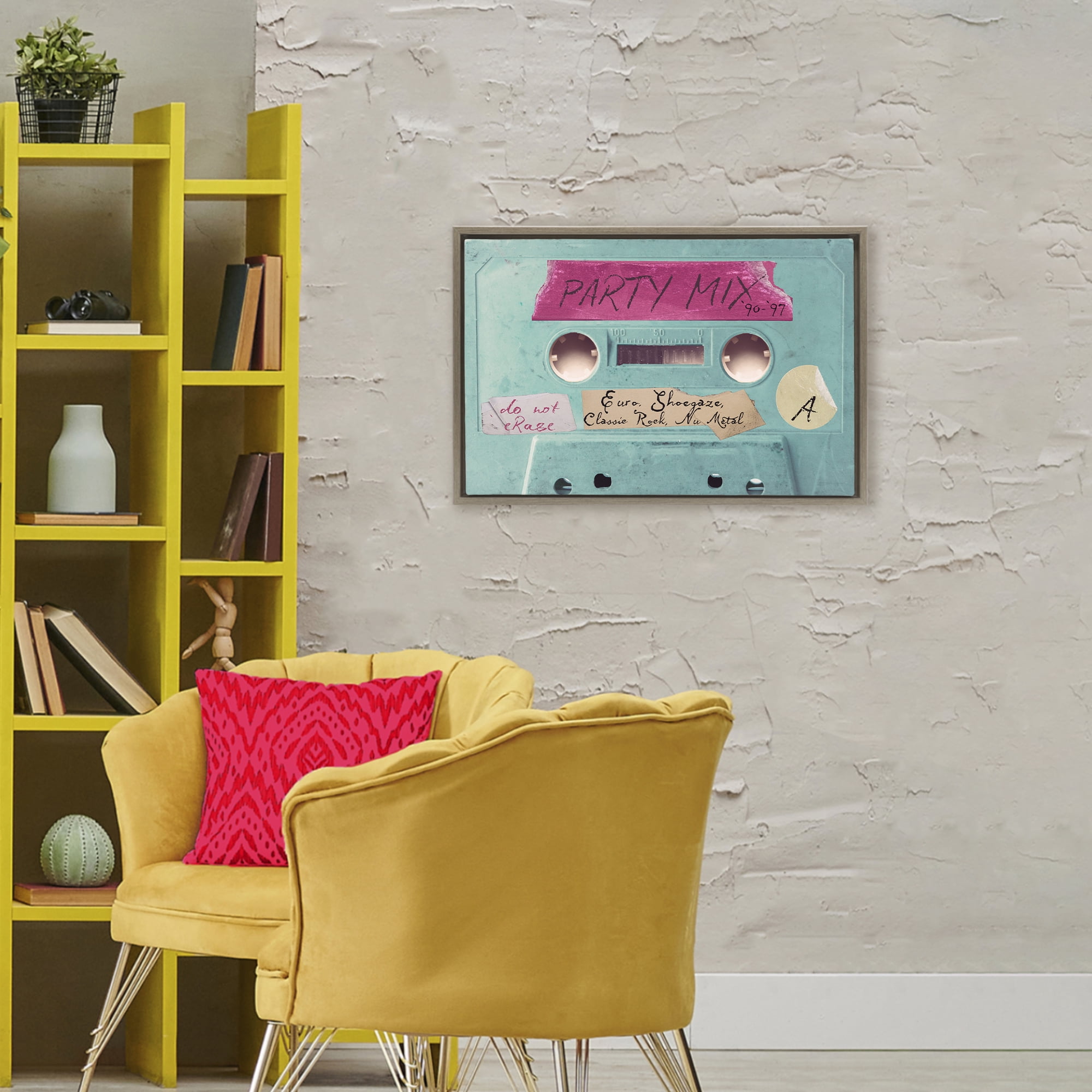 Stupell Industries Retro Party Mix Cassette Brown Framed Floater Canvas Wall Art, design by Annabelle Hall