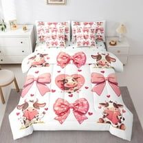 Erosebridal Pink Bowknot Bedding, Kawaii Cow Bed in a Bag, Cute Animal Reversible Bed Set, Lightweight Bedroom Decorative, 7pcs