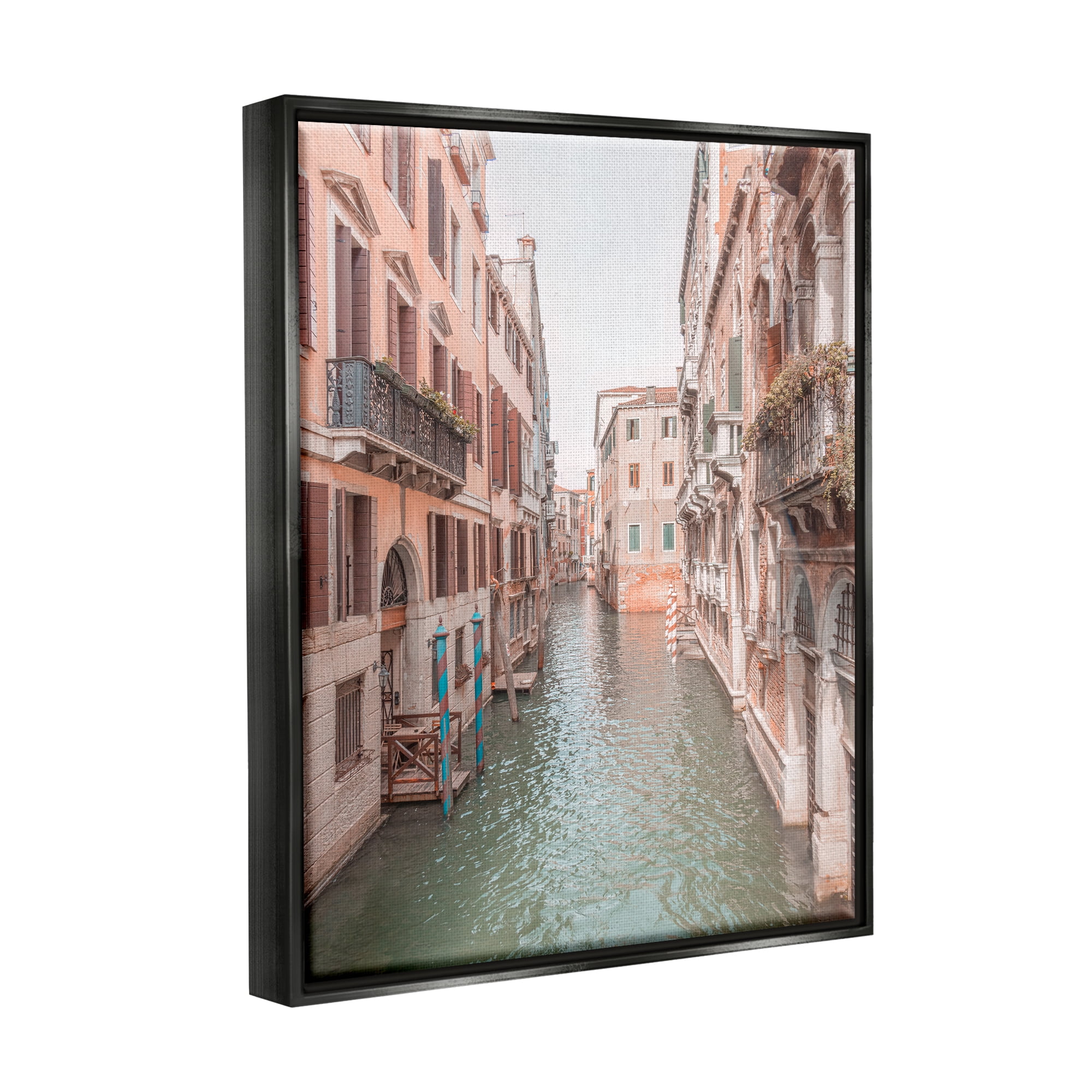 Stupell Industries Urban Canal Town Buildings Town & City Photography Black Floater Framed Art Print Wall Art