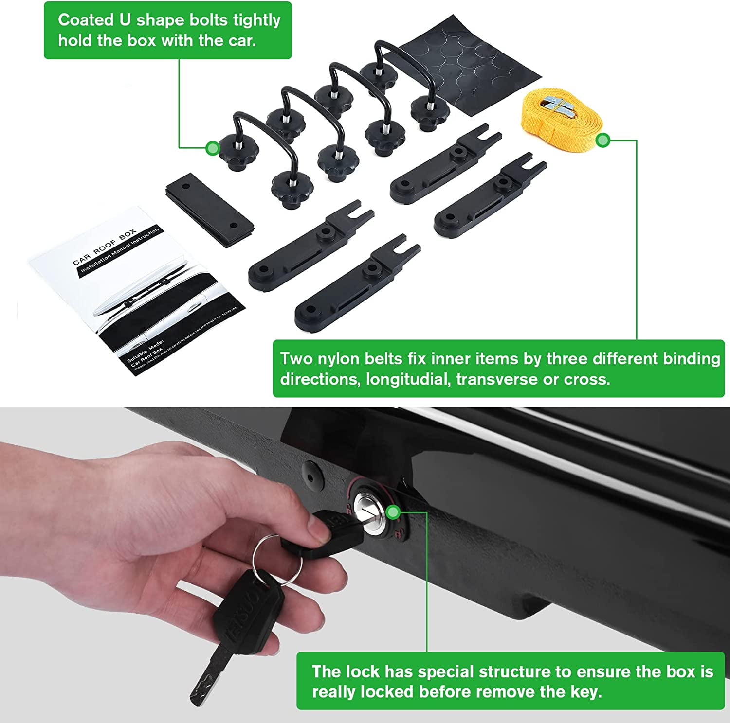 Large Hard Shell Carriers Rooftop Cargo Box with Key Lock 62 L x 31 W x 15 H 15 Cubic Feet Waterproof Heavy Duty Universal Roof Rack Tool Free Install Black Walmart