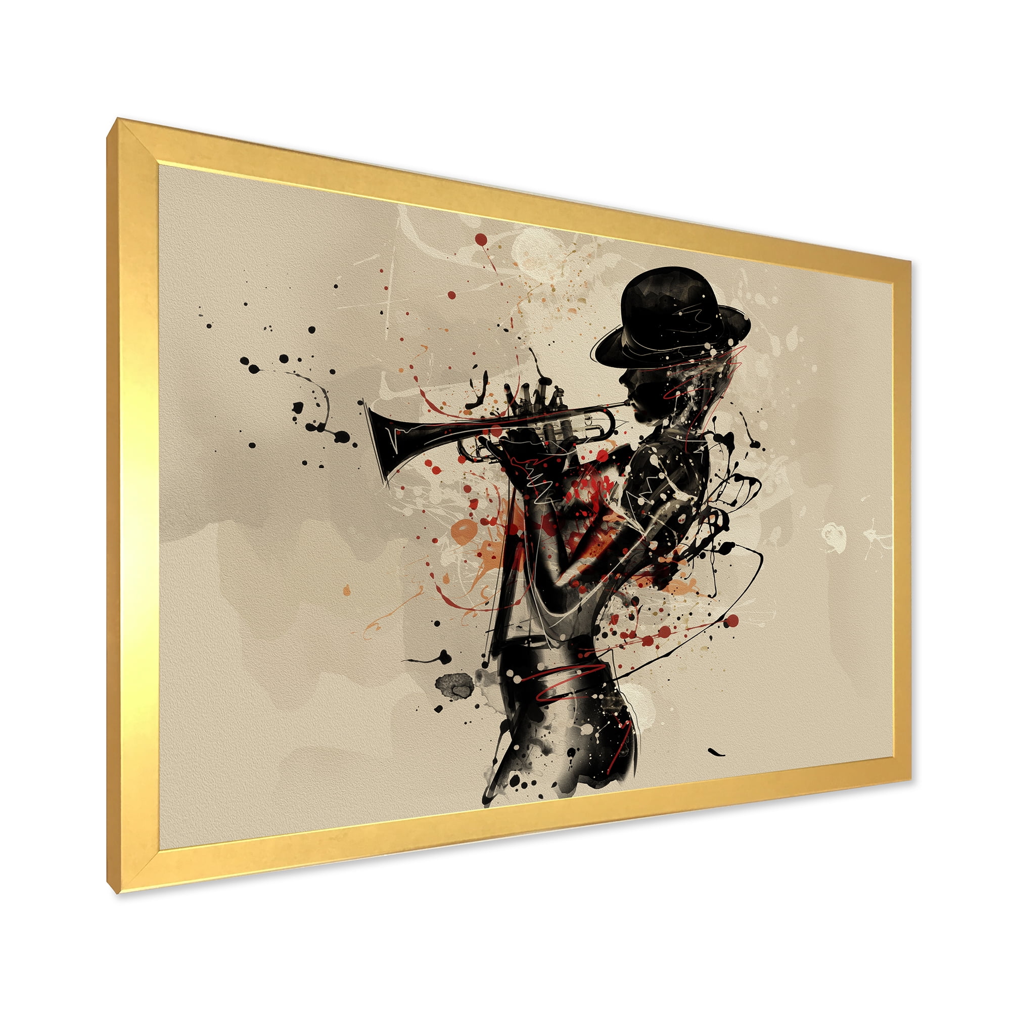 Designart 'Girl Playing Jazz Trumpet' Modern Framed Art Print