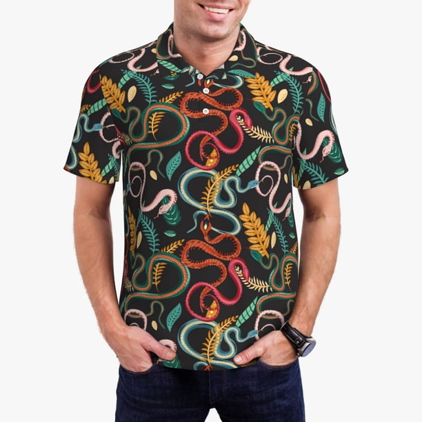Fotbe Snake And Flower Camiseta Polo de Golf para Hombre con Estampado – Camisa Deportiva Transpirable con Cuello Abotonado-3X-Large