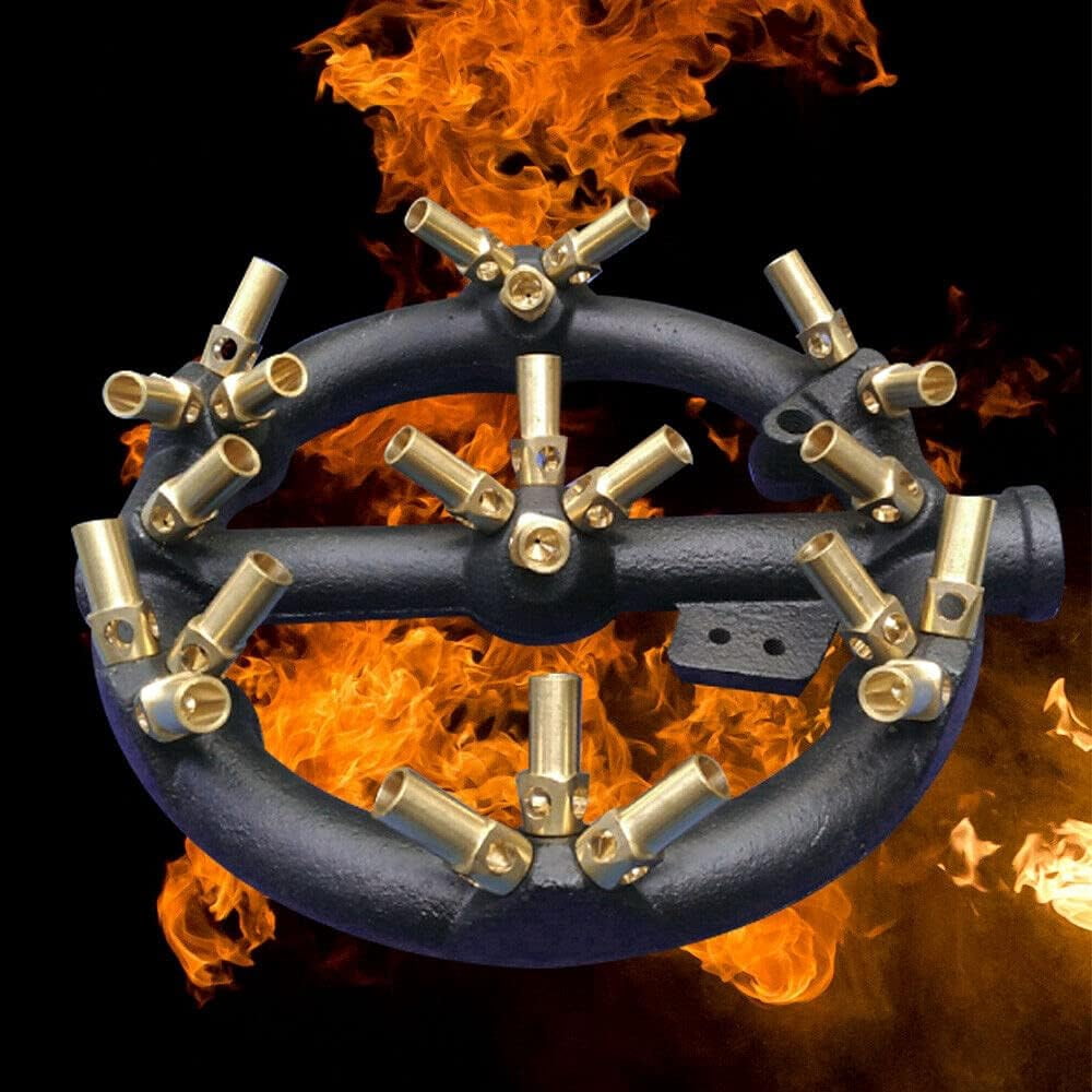 Natural Gas Jet Burner Cast Iron Body Brass Burner High Power Multi-nozzles Stove Jet Burner for Chinese Wok Range, Grilling, Stir Fry (23 Tips)