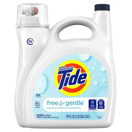 Tide Liquid Laundry Detergent, Free & Gentle, 152 Loads, 170 Fluid Ounce