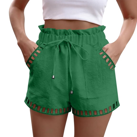 Minjewel Easy Fit Womens Shorts with Side Pockets and Drawstring Waist 5 Inch Inseam Lightweight Casual for Daily Wear,Army Green L