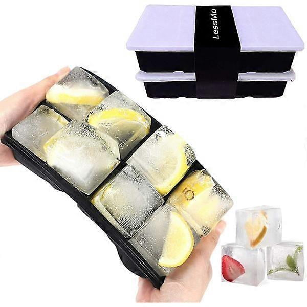 2-pack Ice Cube Trays, 8-cavity Silicone Ice Cube Molds with Lids, easy release.