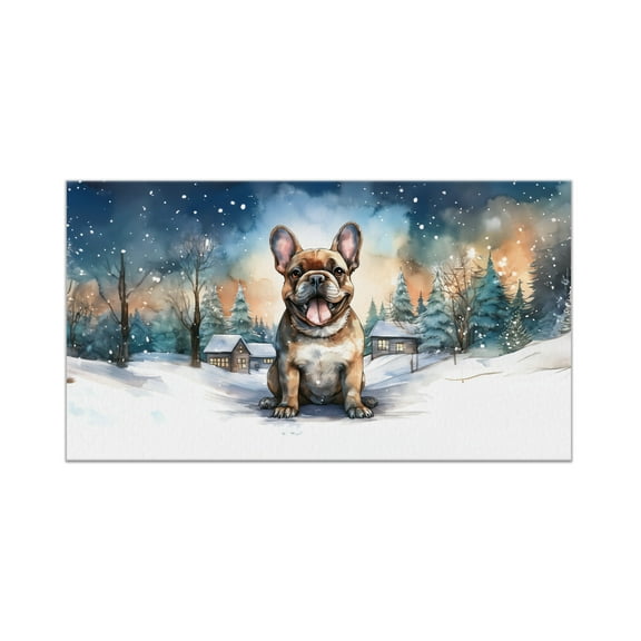 Hello Winter French Bulldog Welcome Snowy Night Watercolor Vintage Doormat Dog Lover Gifts Indoor Outdoor Welcome Mat - 01011