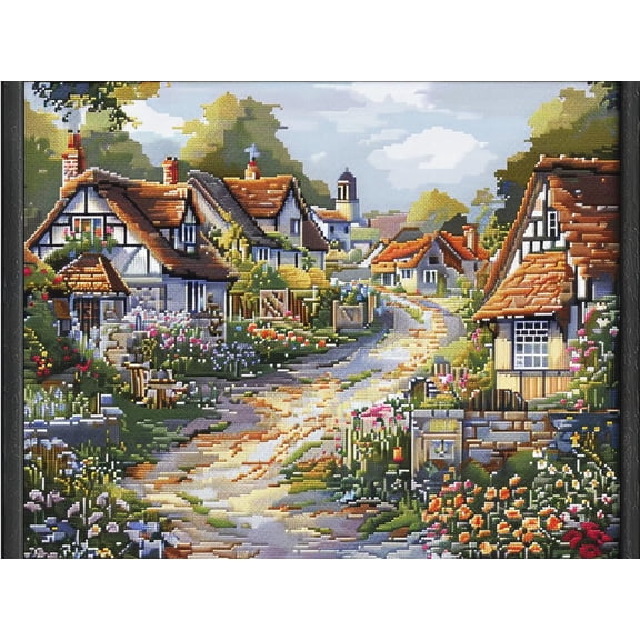 Beautiful Village House Scene DIY 11CT Stamped Cross Stitch Kits for Beginners Easy Needlepoint Embroidery Counted Cross Stitch Art Craft for Wall Decoration 12x16inch(3)