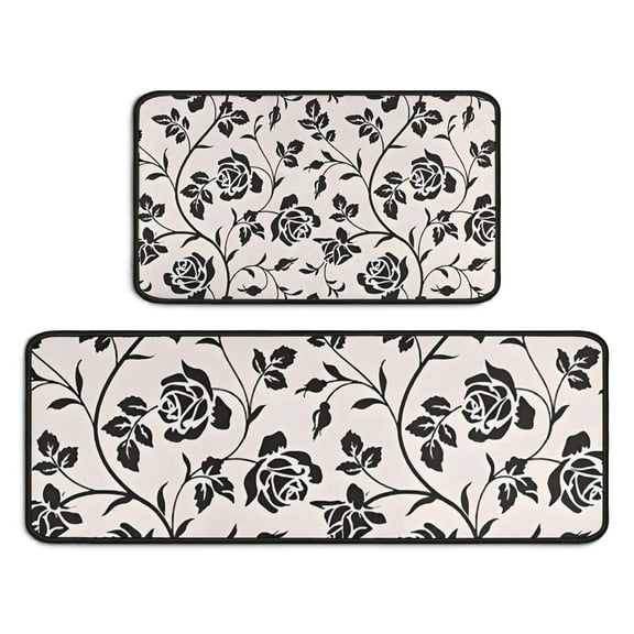 Pioneer Flower Floral Print Pattern Kitchen Rugs Sets Of 2,Anti Fatigue Kitchen Mat Rugs Non Slip Washable,Decorative Kitchen Floor Mats for Kitchen,Sink,Laundry,17"X30" 17"X47"
