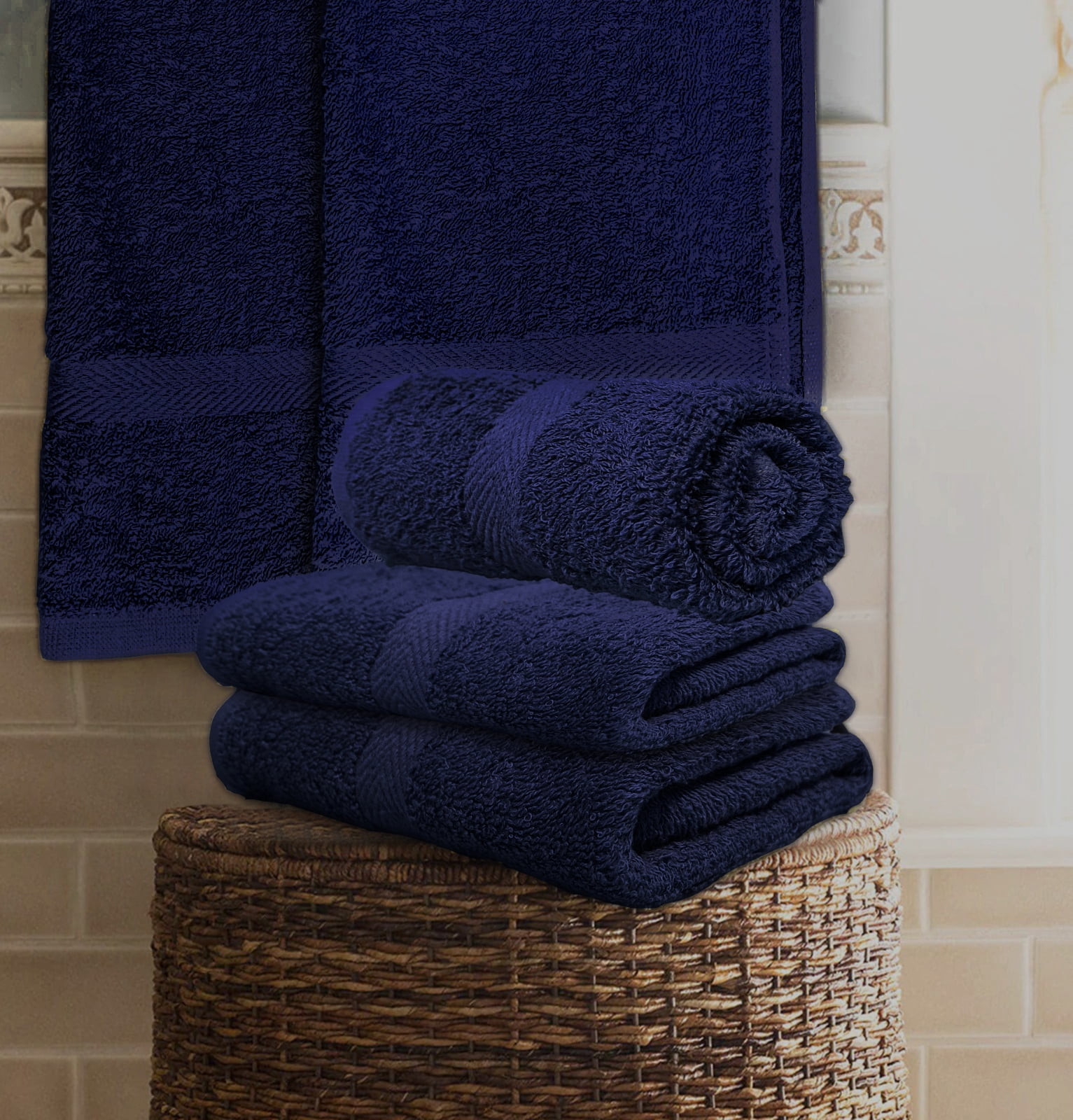 Soft Textiles 12 Pack Navy Blue Salon Towels - 16 x 27 Inch Soft Cotton Hand Towels for Hair Stylists, Barbers & Spas - Quick Dry, Durable Towel for Facial, Pedicure, Manicure & Massage Use