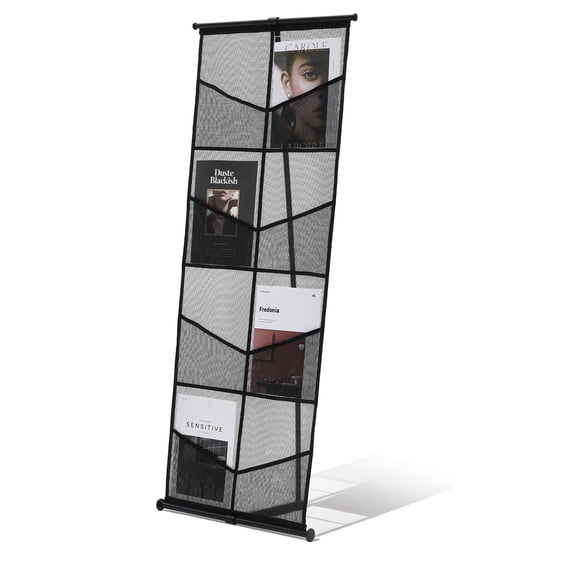 VEVOR Brochure Display Stand, 4-Tier 8 Pockets Mesh Literature Display Holder, Floor Standing Magazine Newspaper Catalog Rack, Lightweight and Portable with Carrying Bag for Shop Exhibitions Office