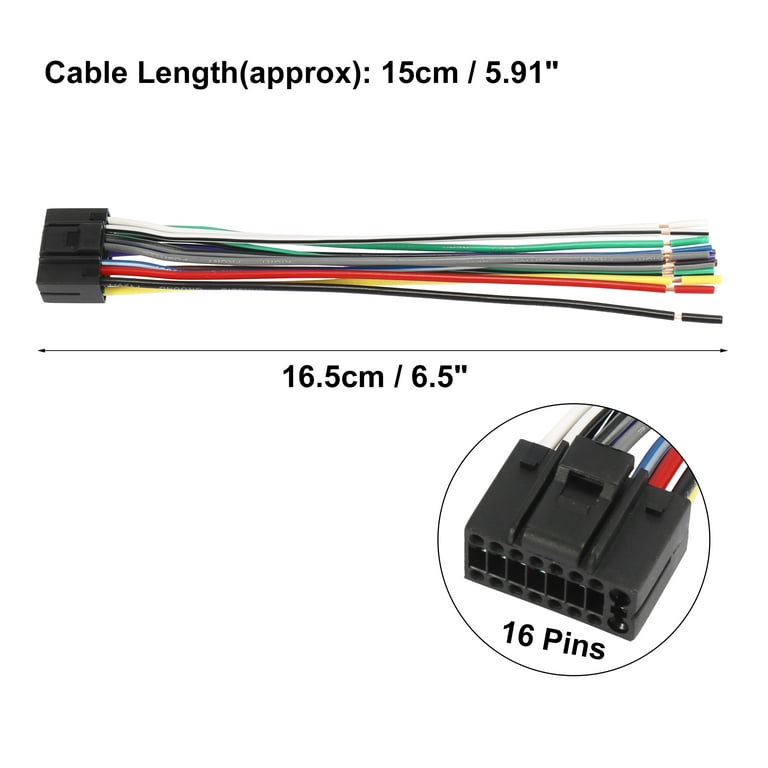 Unique Bargains Vehicle Stereo CD Player Wiring Harness Wire Radio Adapter  Install Plug 16 Pins Black for Kenwood 