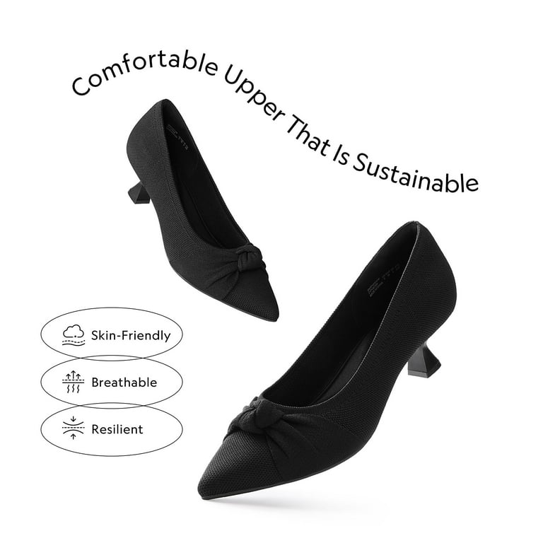 Burudani Women's Kitten Heels Pointed Toe Work Pumps Comfortable Knitted Closed Toe Dress Wedding Shoes