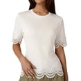 thumbnail image 4 of Women's Summer Solid Color Lace Short Sleeve Crew Neck T-Shirt Top, 4 of 5