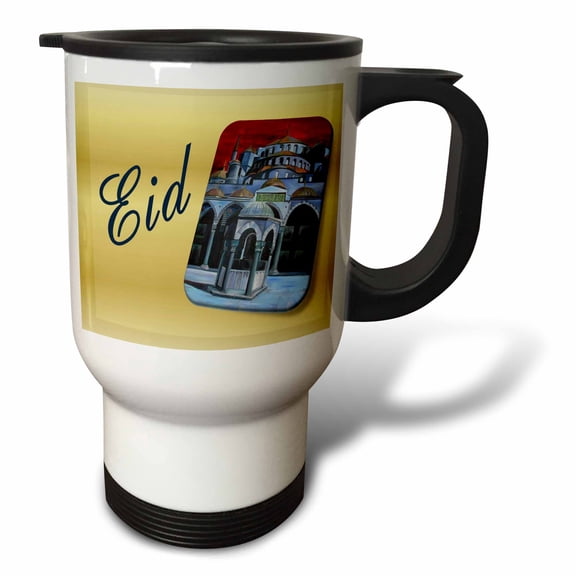 3dRose Eid- islam, celebrate, blessing, muslim, ramadan, mubarak, eid, eid al adha, feast of sacrifice, Travel Mug, 14oz, Stainless Steel