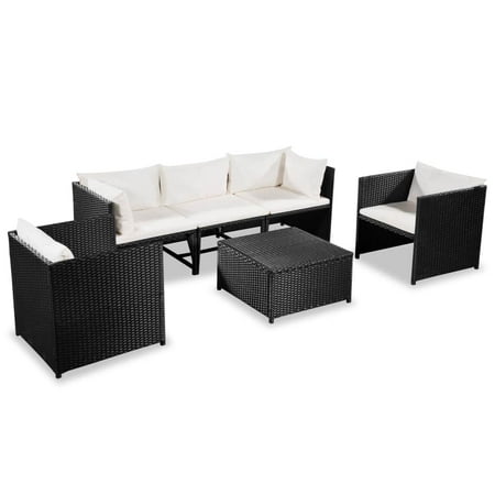 Garden Sofa Set Sectional 18 Pieces Water-Resistant Outdoor (Corner & Center Sofas & Coffee Table & Back Pillows Seat Cushions) Poly Rattan Black and Cream (Best Coffee Tables For Sectional Sofas)