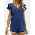 thumbnail image 5 of Womens Causual V Neck Short Sleeve Shirts Loose Tops Office Business Casual Blouses Dressy Shirts, 5 of 6