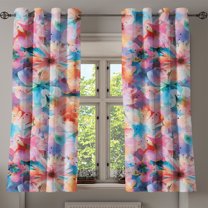 Ambesonne Floral Grommet Curtain, Blurry Look Abstract Flowers, 50"x60", Sky Blue Salmon and Pink