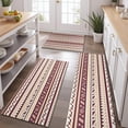 thumbnail image 2 of Brown Ethnic Stripe Pattern Kitchen Rugs Sets Of 3,Kitchen Runner Rugs Non Skid Washable,Decorative Kitchen Floor Mats for Kitchen,Sink,Laundry,17"x30"+ 17"x47" + 17"x59", 2 of 6