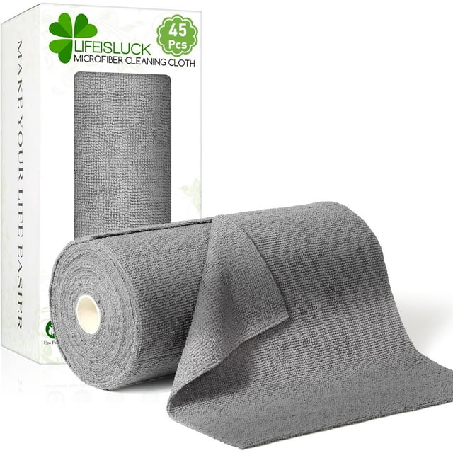 45 Pack Microfiber Cleaning Cloth Roll, 10" x 10" Tear Away Reusable Towels Washable Rags Super Absorbent Microfiber Towels for Car Drying Dishes Kitchen Cleaning