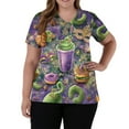 thumbnail image 5 of Mardi Gras Scrub Tops for Women Carnival Short Sleeve Sequins Scrubs Feathers Print Mask Print V Neck Green Uniform with Pockets Light Purple M, 5 of 5