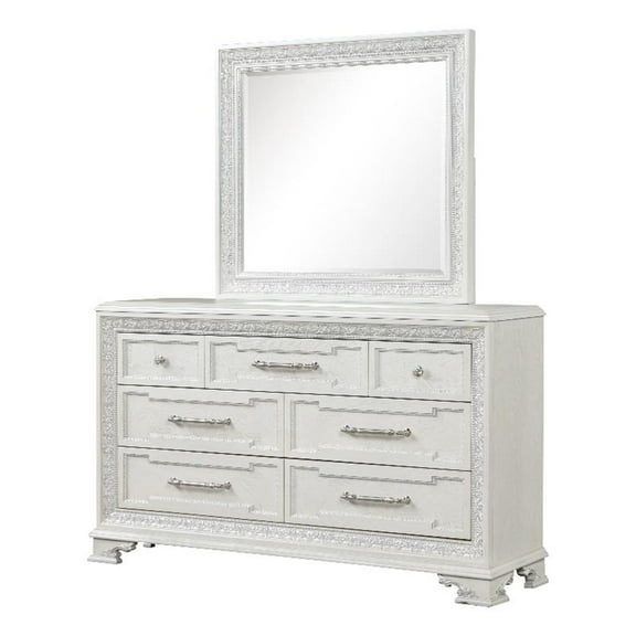 Furniture of America Gelbero Wood Dovetail 7-Drawer Dresser with Mirror in White