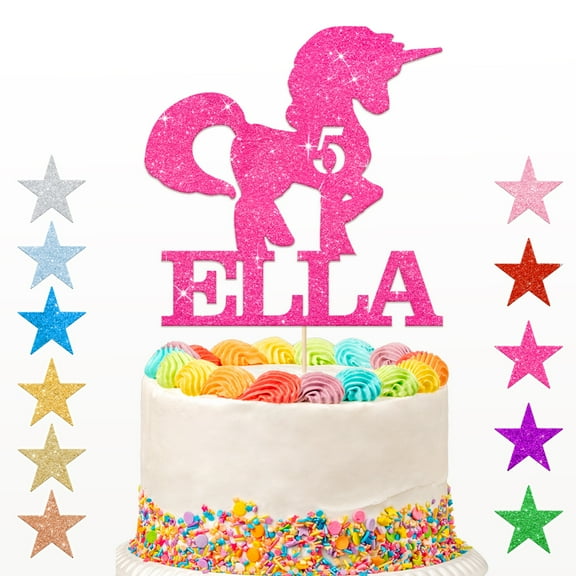 Personalized Unicorn Theme Happy Birthday Cake Topper for Boys Girls Kids Glitter Topper Party Supplies