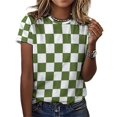 thumbnail image 3 of Green White Check Checkered Lotus Leaf Neck T-Shirt Long Sleeve Women'S T Shirt Elegant Fashion Tops & Tees, 3 of 8